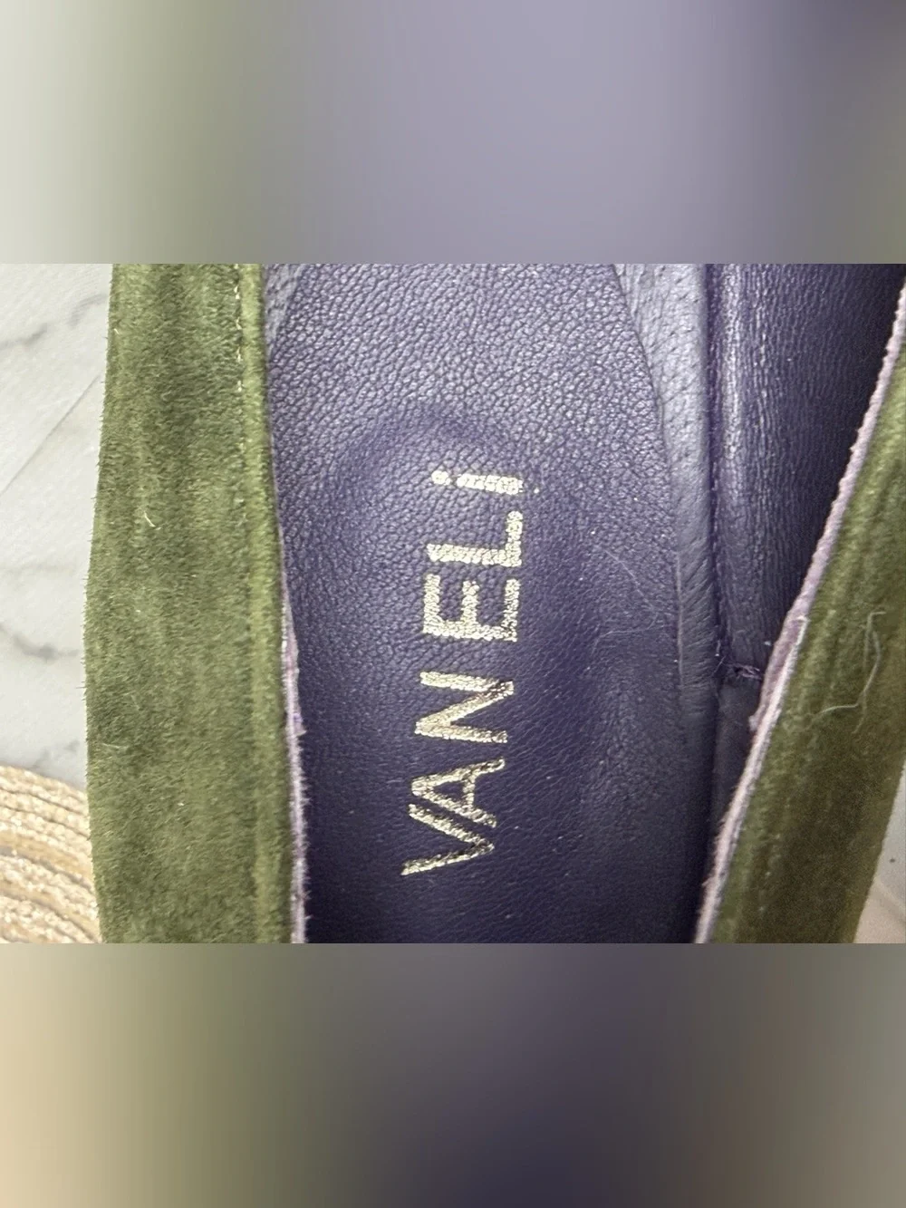 Van Eli Olive Suede Block Heel Pumps Purple Interior Narrow 9N Comfort Career